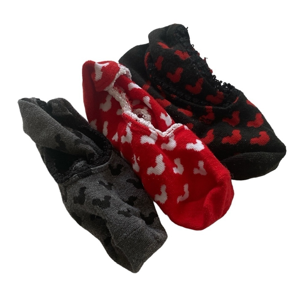 Disney no show socks lace edging silhouette Mickey Mouse heads Lot of 3